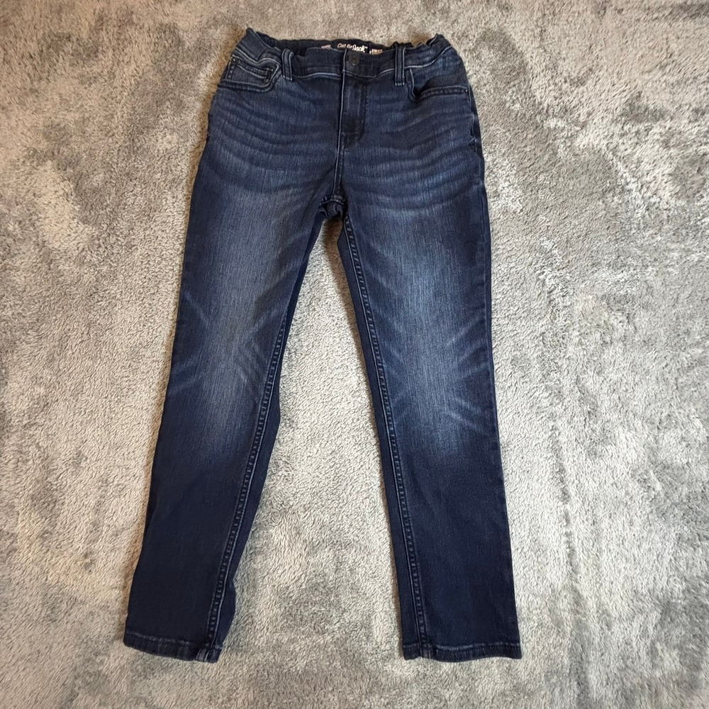 Cat & Jack Boys Skinny Jeans Size 12 Dark Wash Stretch Adjustable Waist Denim